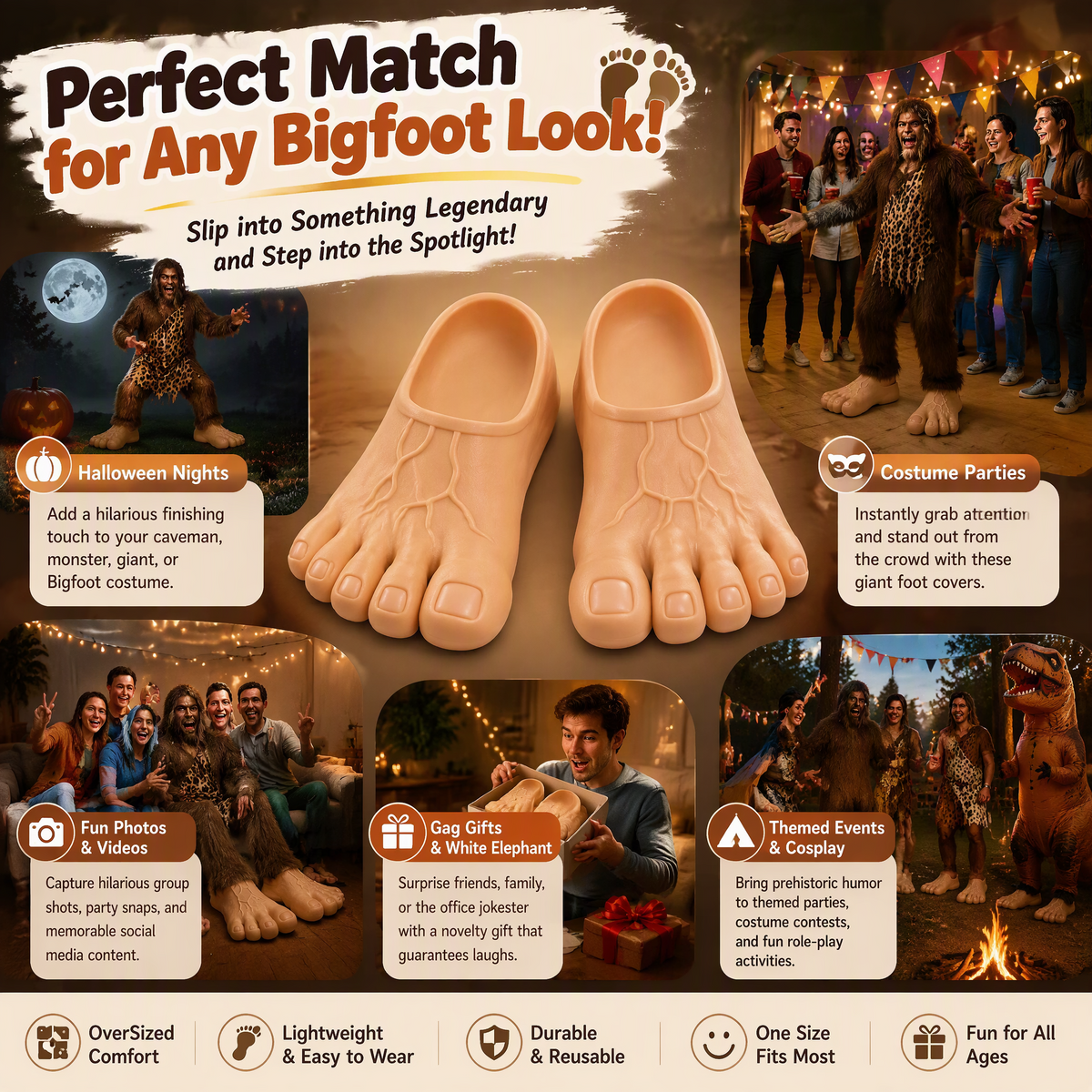 Funny Bigfoot Slippers – Giant Feet Halloween Costume Shoe Covers