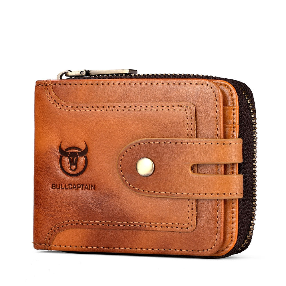Men’s Slim RFID Leather Zipper Wallet – Business Essential