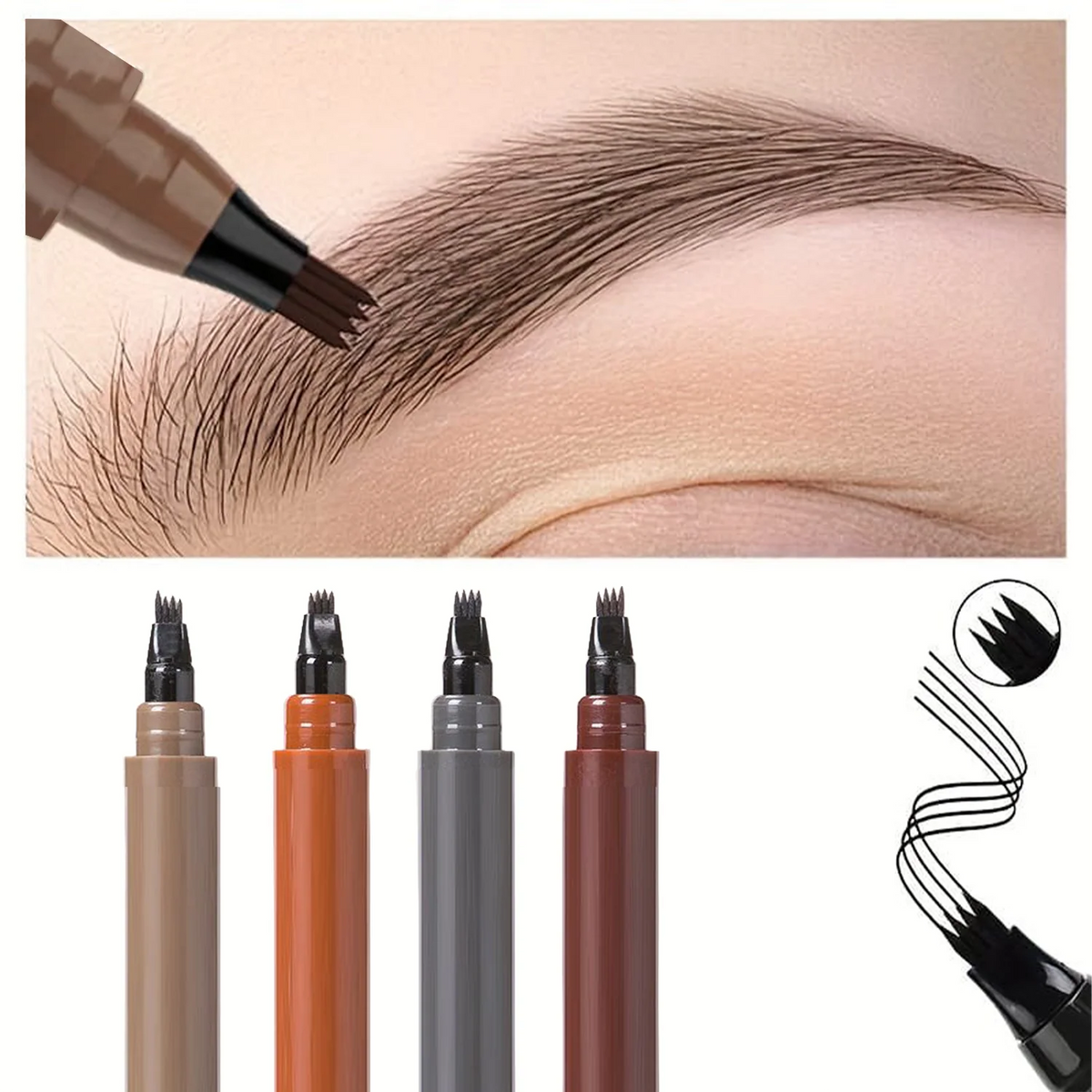 Waterproof 4-Tip Microblading Eyebrow Pencil – Create Hair-Like Natural Brows