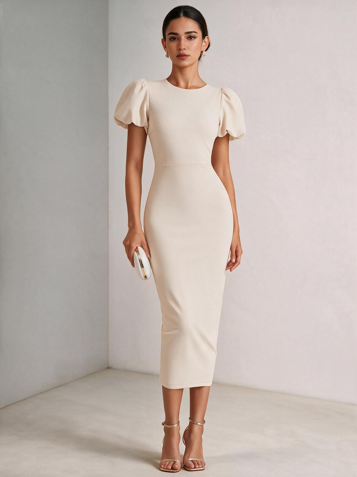 The Estelle Short-Sleeve Fitted Midi Dress