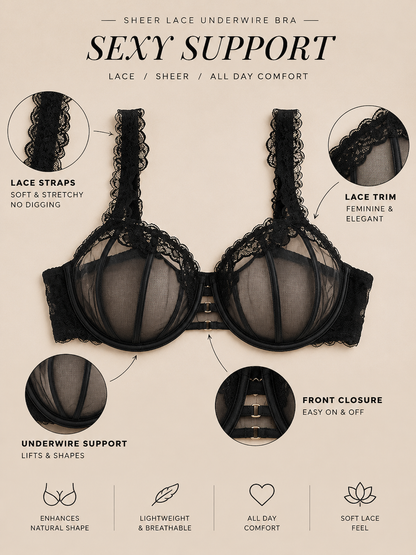 The Mila Lace-Trim Mesh Underwire Bra