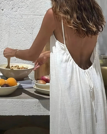 Women’s Solid Color Backless Cami Dress — Effortless Elegance, All-Day Comfort