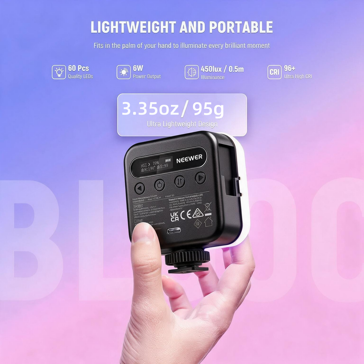 Magnetic RGB LED Camera Light – 18 Effects, CRI 96+