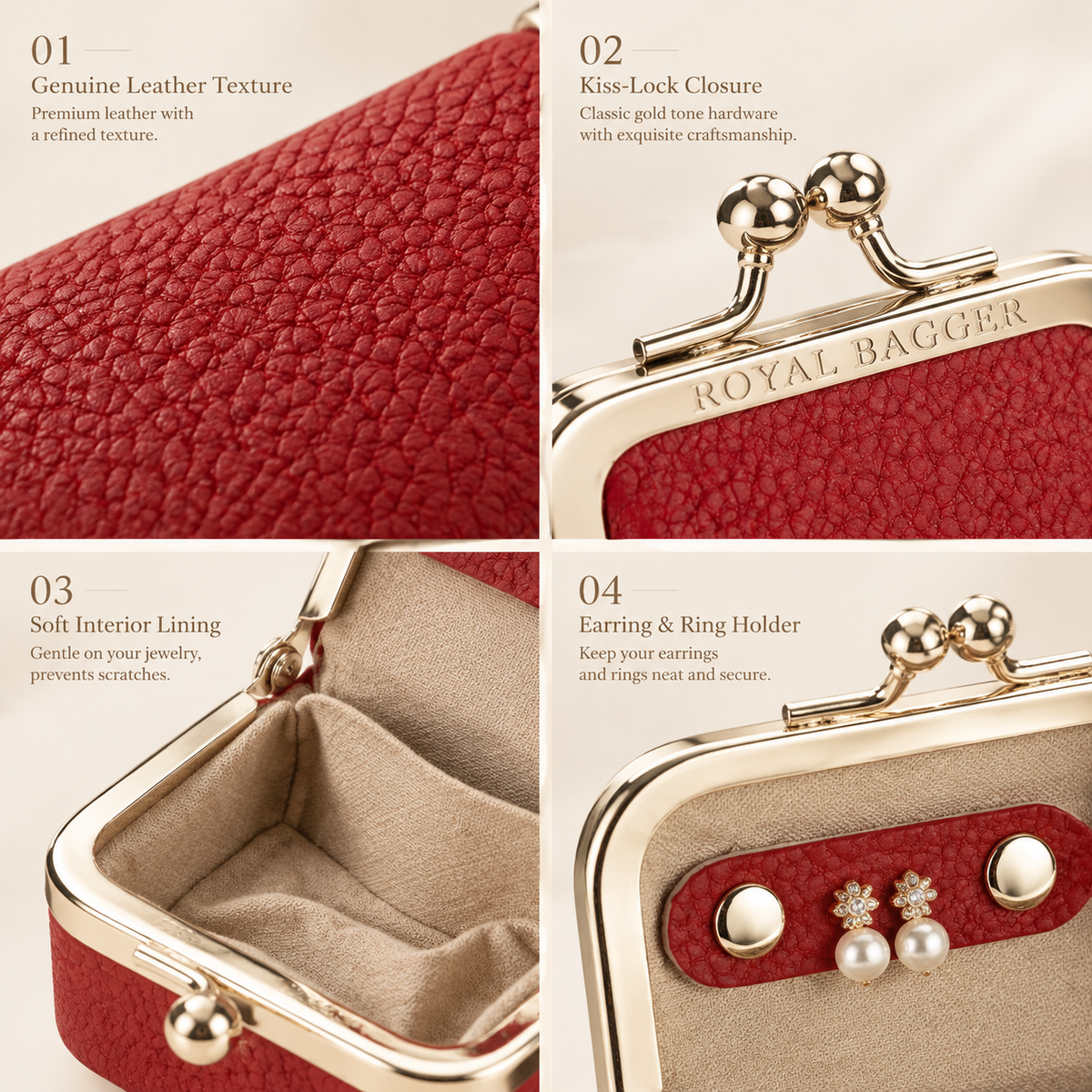 1894 Genuine Leather Kiss-Lock Jewelry Box