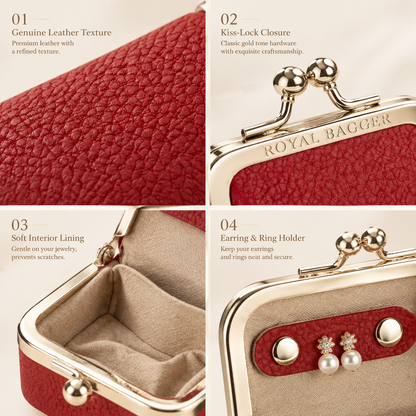 1894 Genuine Leather Kiss-Lock Jewelry Box