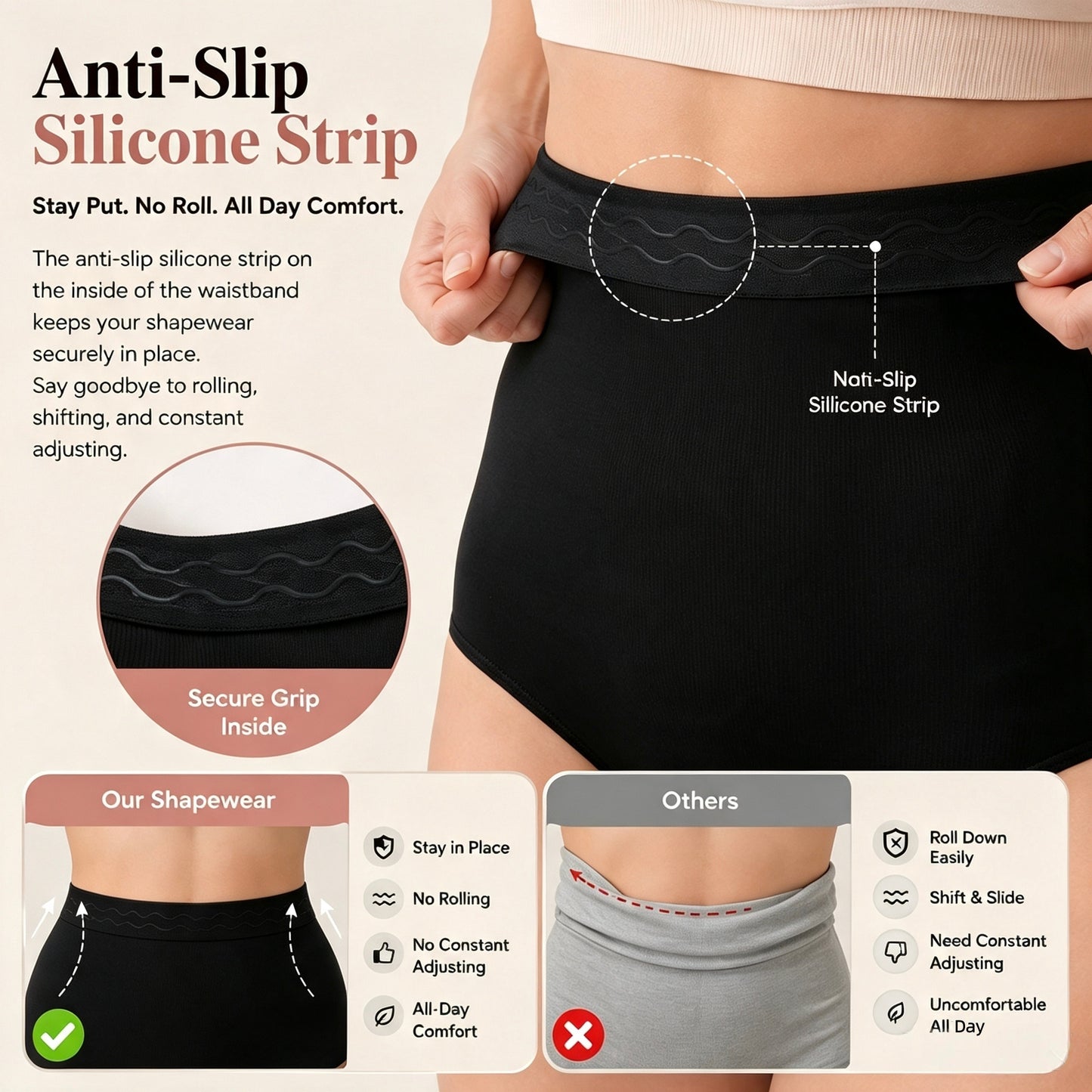High-Waisted Shapewear Panty, Seamless Tummy Control & No-Roll Fit