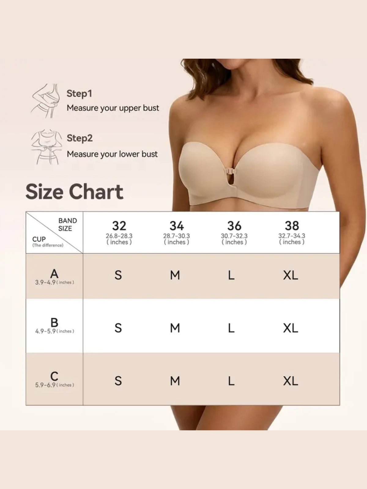 Strapless Front-Closure Push-Up Bra – Anti-Slip Grip, Seamless, A-C Cup