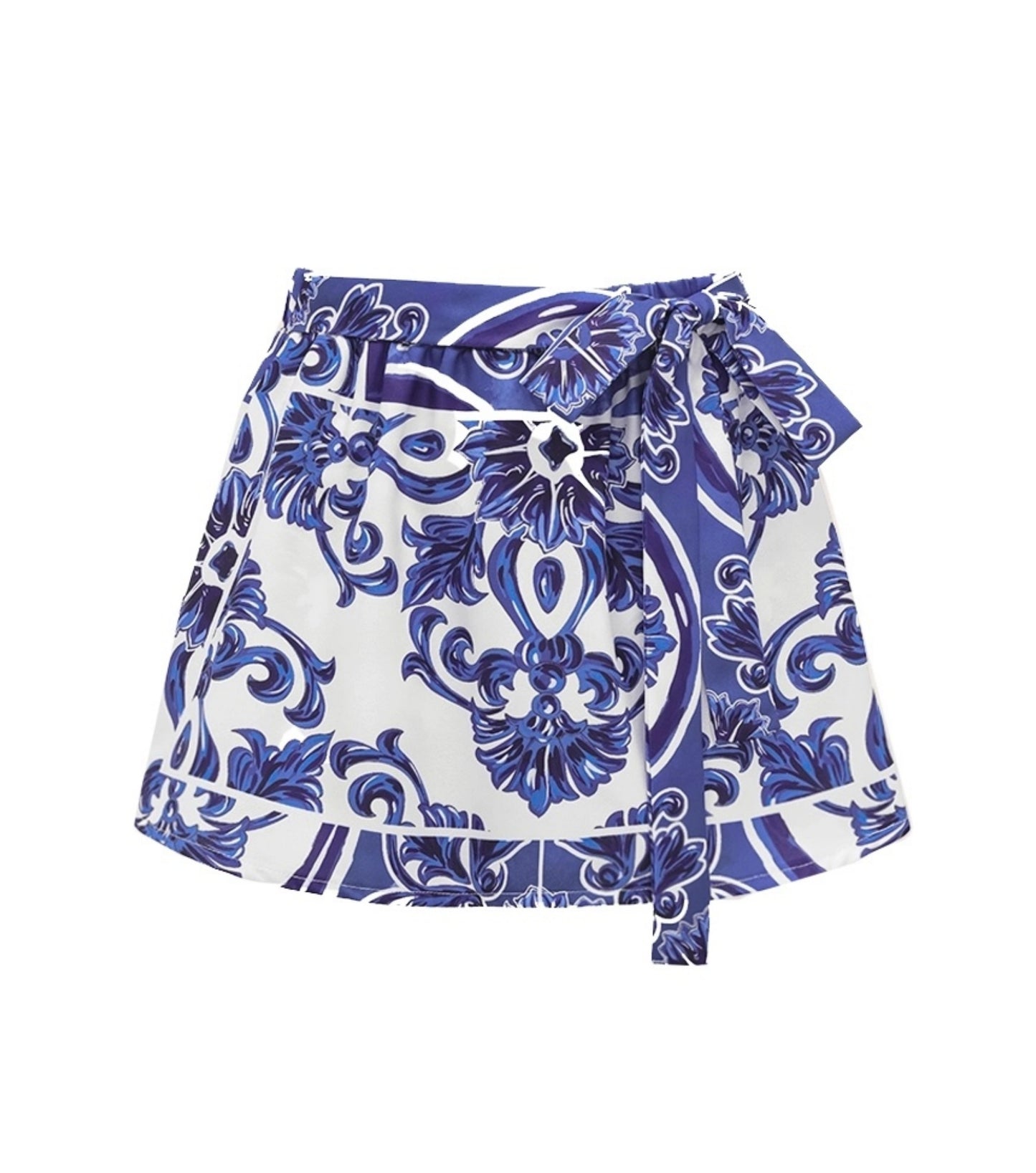 Blue Majolica Print One-Piece Swimsuit & Skirt Set – Adjustable Straps, Classic Vintage Beach Style