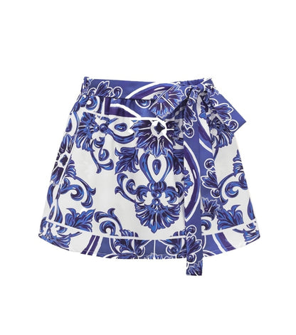 Blue Majolica Print One-Piece Swimsuit & Skirt Set – Adjustable Straps, Classic Vintage Beach Style