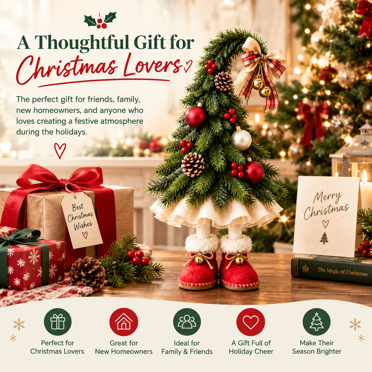 Whimsical Christmas Elf Tree Decor – Festive Holiday Tabletop Trees
