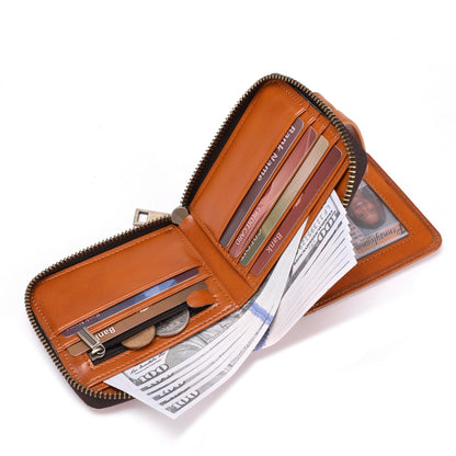 Men’s Slim RFID Leather Zipper Wallet – Business Essential