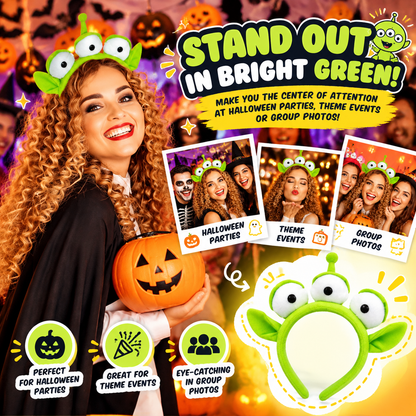Green Three-Eyed Alien Plush Headband for Halloween Cosplay