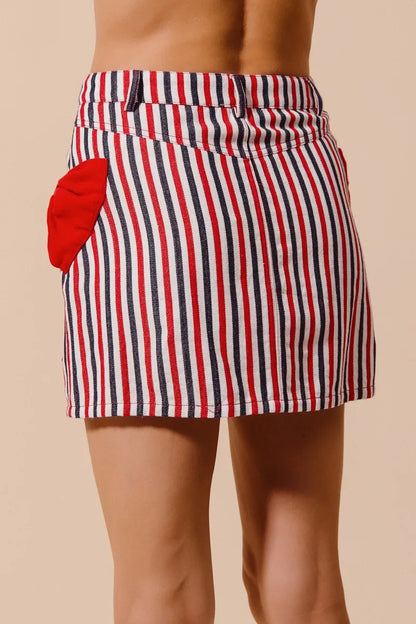 Contrast Bow Knot Pocket Denim Skirt
