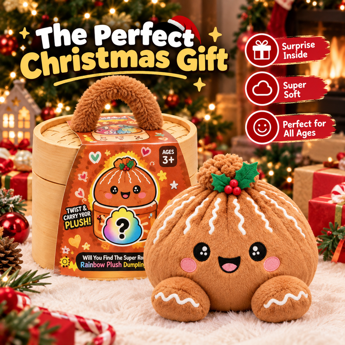 2026 Giant Dumpling Plush – Squishy Stress Toy (Christmas & Halloween Editions)