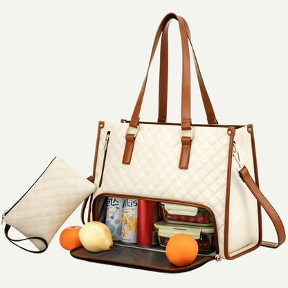 Lunch Tote Bag for Women – Quilted Laptop Handbag with Insulated Lunch Compartment