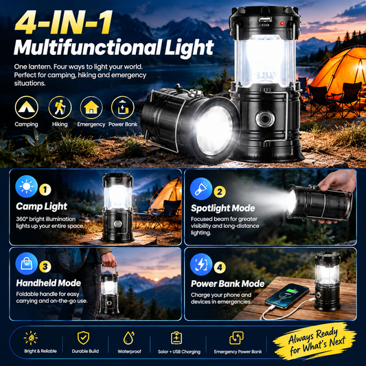 Foldable Solar LED Lantern, USB Rechargeable Emergency Light