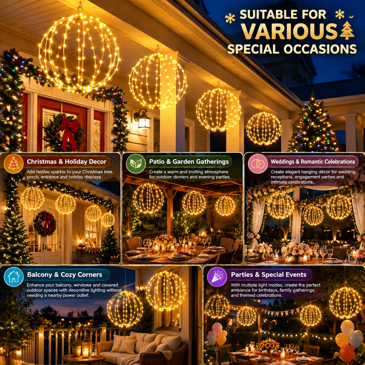 8-Inch Battery Operated Hanging Globe Fairy Lights with 8 Modes