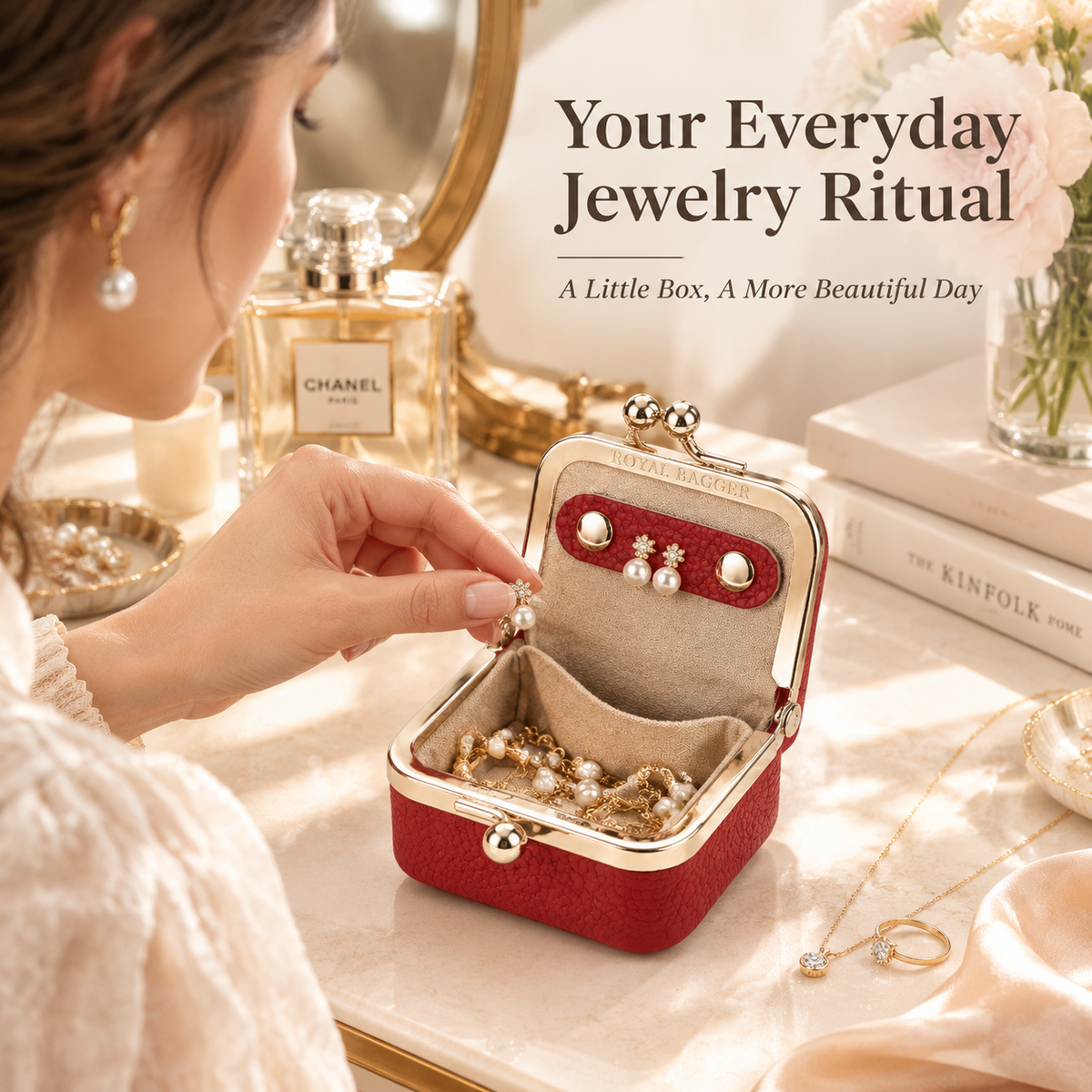 1894 Genuine Leather Kiss-Lock Jewelry Box