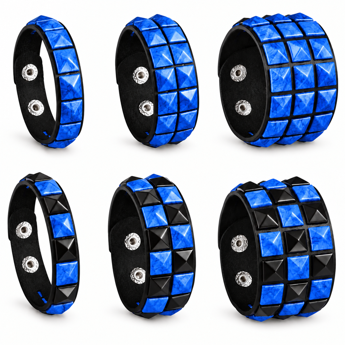 6Pcs Punk Rock Wide Artificial Leather Cuff Bracelets