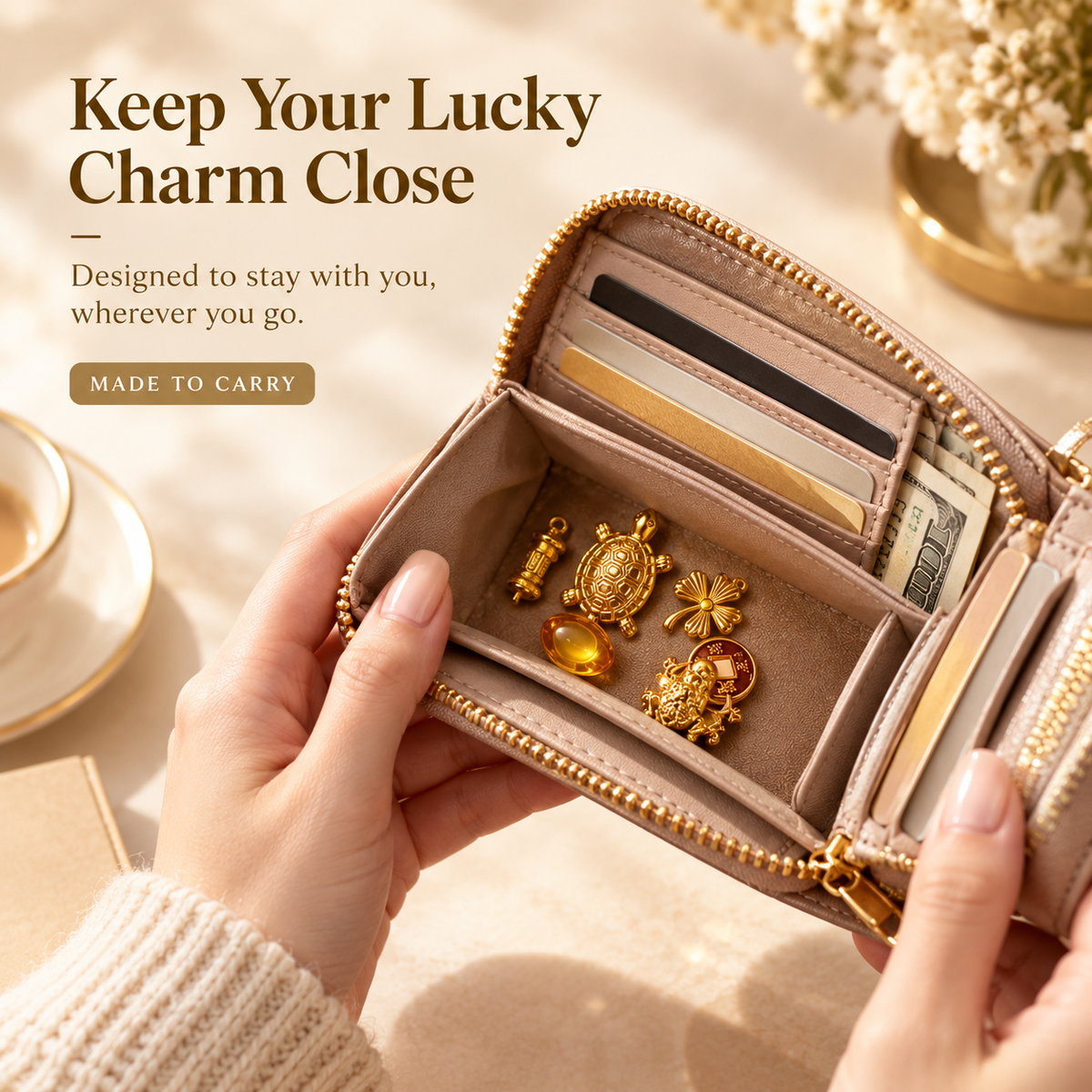 Golden Lucky Turtle Wealth Charm Set - Bites onto Luck, Never Lets Go