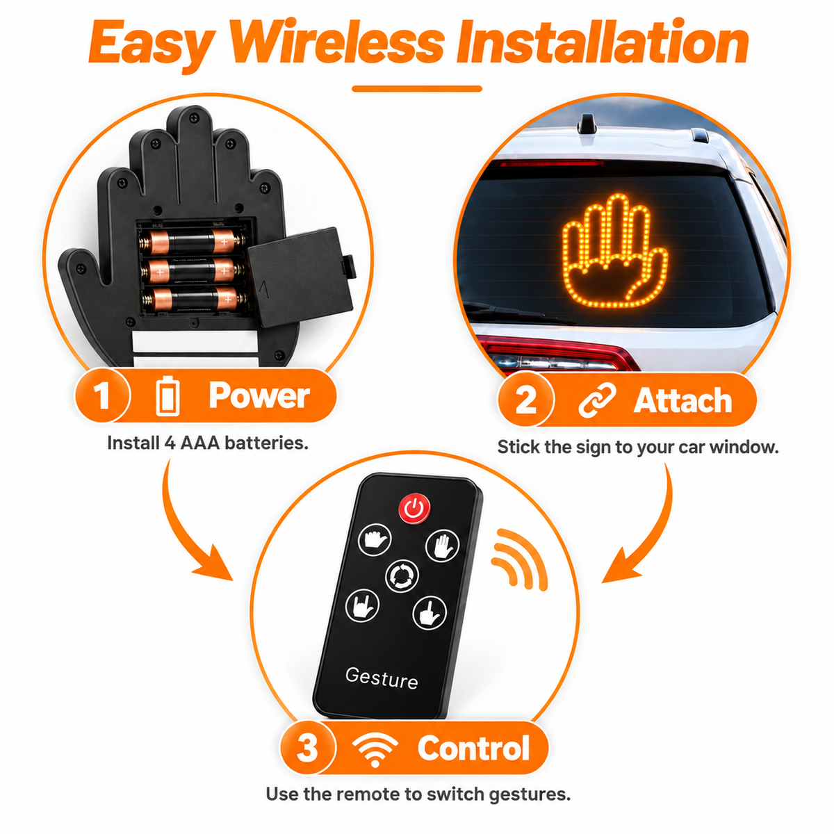 Car Gesture Decorative Lights|Remote Control 4 Mode Fun Finger Lights