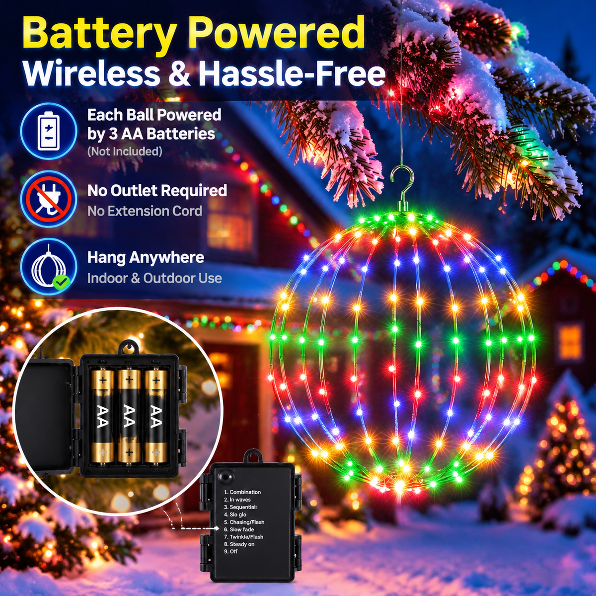 8-Inch Battery Operated Hanging Globe Fairy Lights with 8 Modes