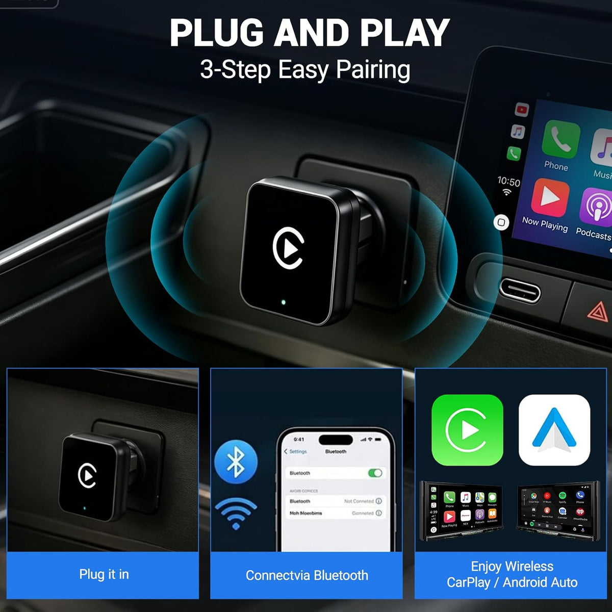 2-in-1 Wireless CarPlay Adapter|Convert Wired to Wireless for Factory Cars