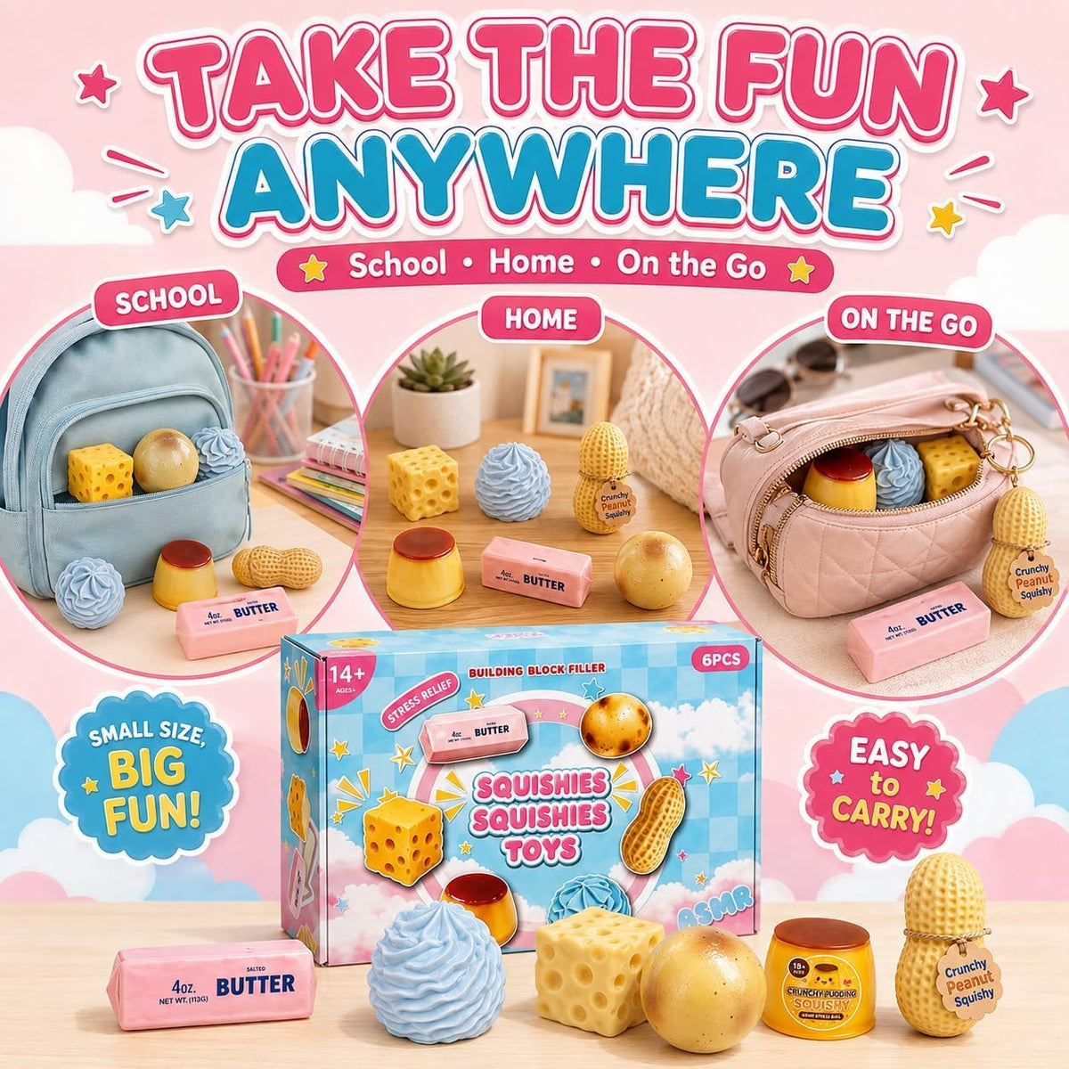 6 Pack Crunchy Squishy Toys – Slow-Rebound ASMR Stress Relief Set