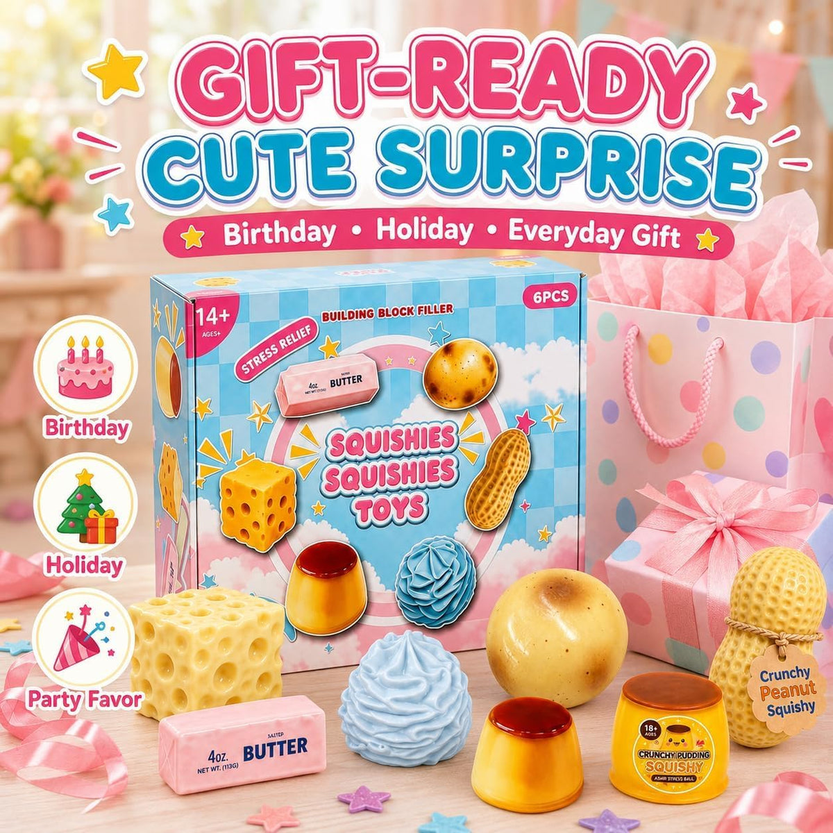 6 Pack Crunchy Squishy Toys – Slow-Rebound ASMR Stress Relief Set