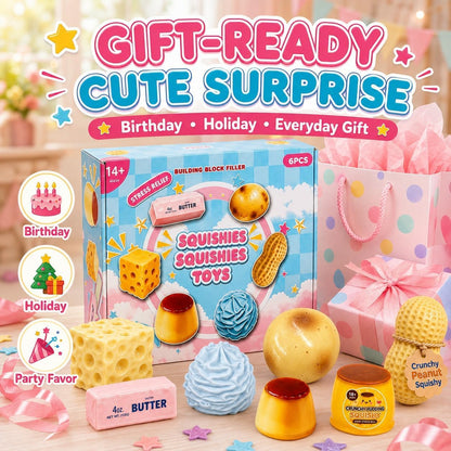 6 Pack Crunchy Squishy Toys – Slow-Rebound ASMR Stress Relief Set