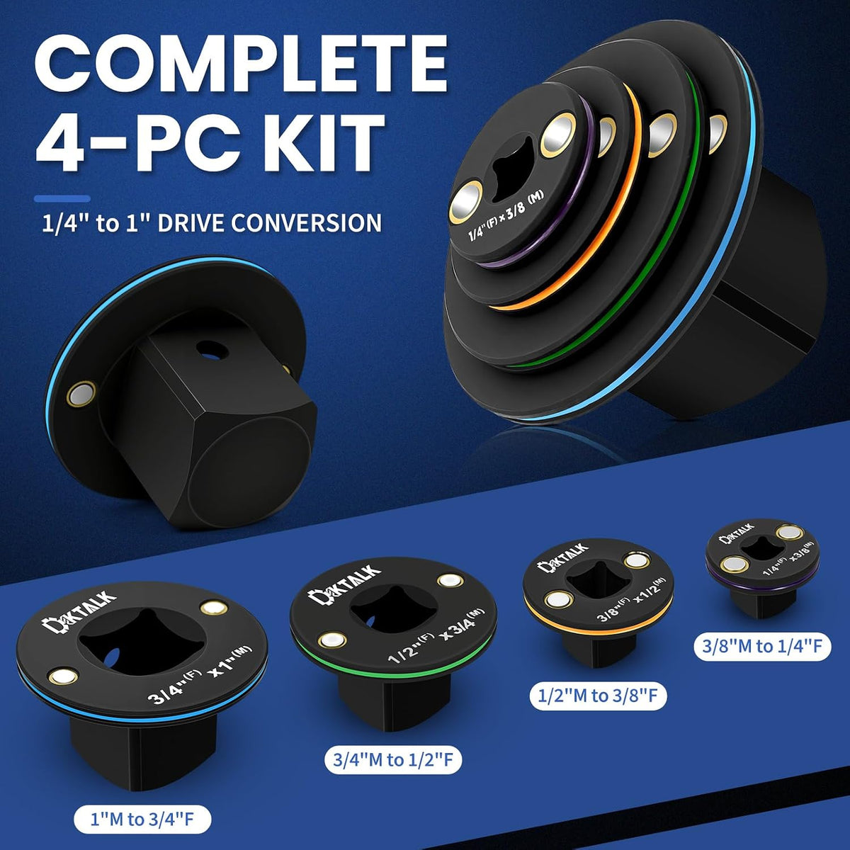 2026 Low Profile Impact Socket Adapter Set – 4-Piece Stubby Ratchet Adapters