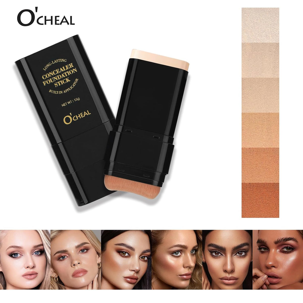 Dual-Ended Foundation Stick with 6 Concealer Shades & Blending Brush