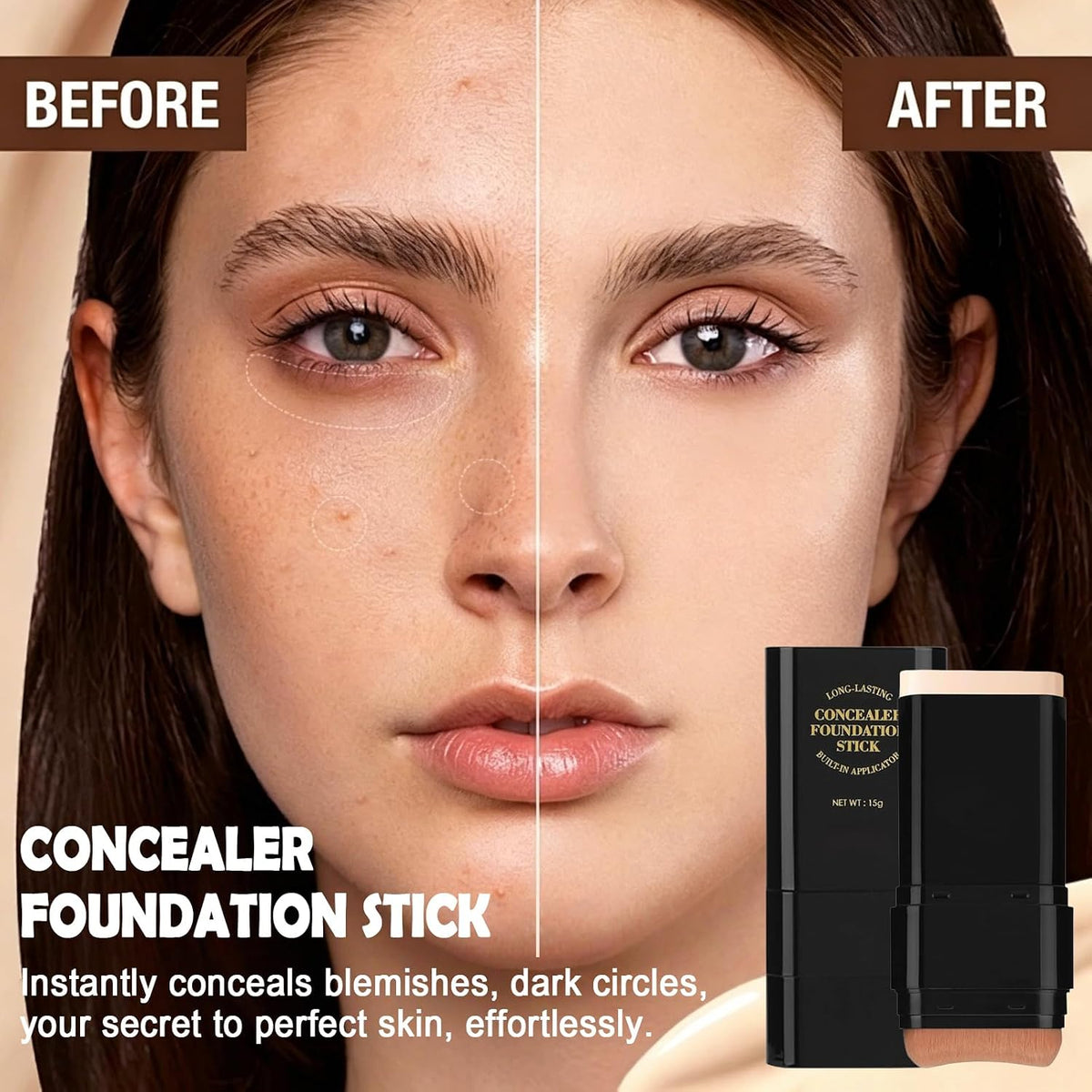 Dual-Ended Foundation Stick with 6 Concealer Shades & Blending Brush