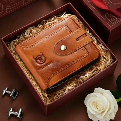 Men’s Slim RFID Leather Zipper Wallet – Business Essential
