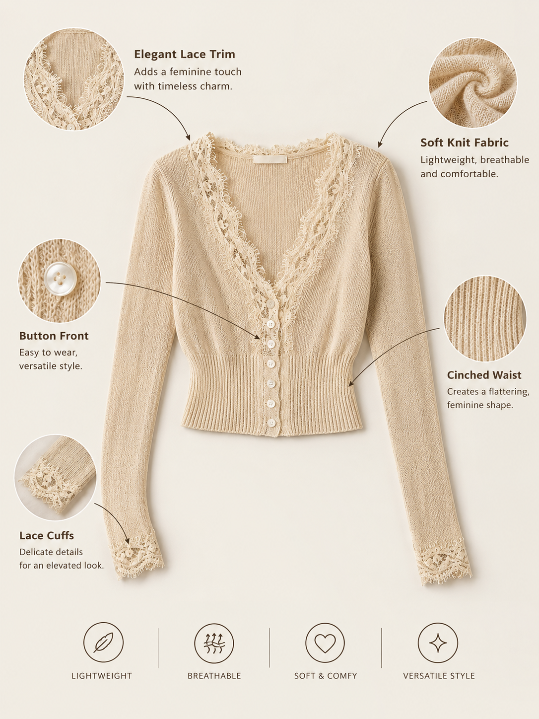 The Liora Lace-Trim V-Neck Knit Top