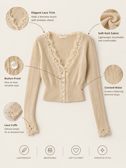 The Liora Lace-Trim V-Neck Knit Top