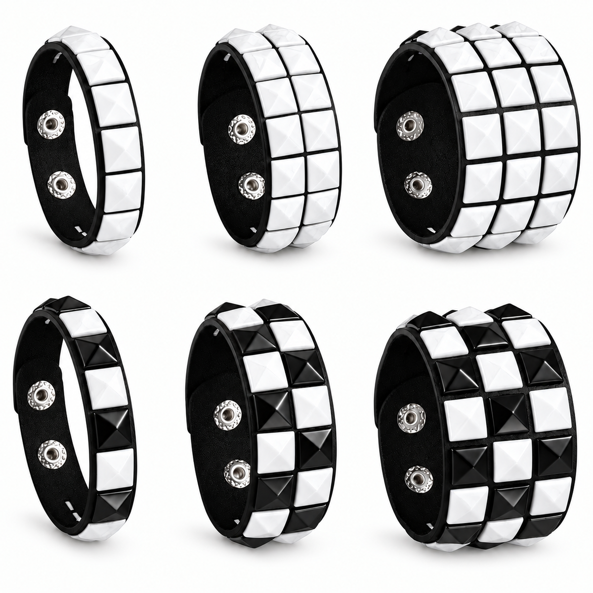 6Pcs Punk Rock Wide Artificial Leather Cuff Bracelets
