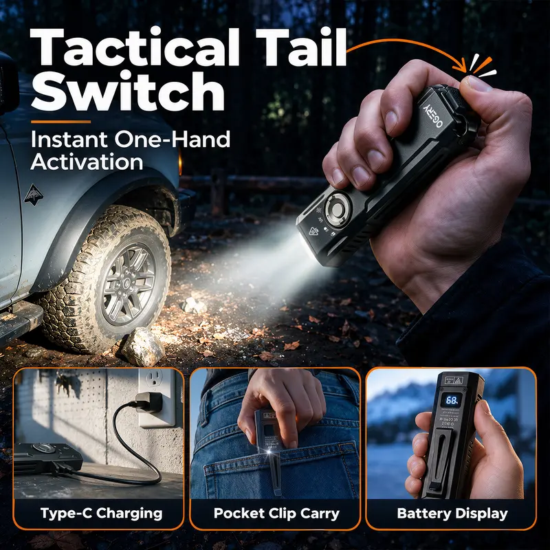 4 in 1 Rechargeable EDC Flashlight | 1100 Lumens Pocket Flashlihgt with UV Light & Green Beam