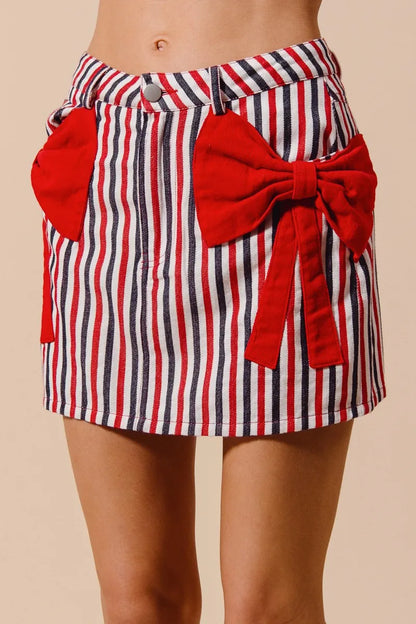 Contrast Bow Knot Pocket Denim Skirt