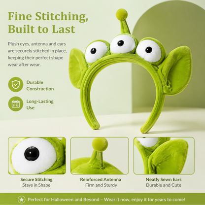 Green Three-Eyed Alien Plush Headband for Halloween Cosplay