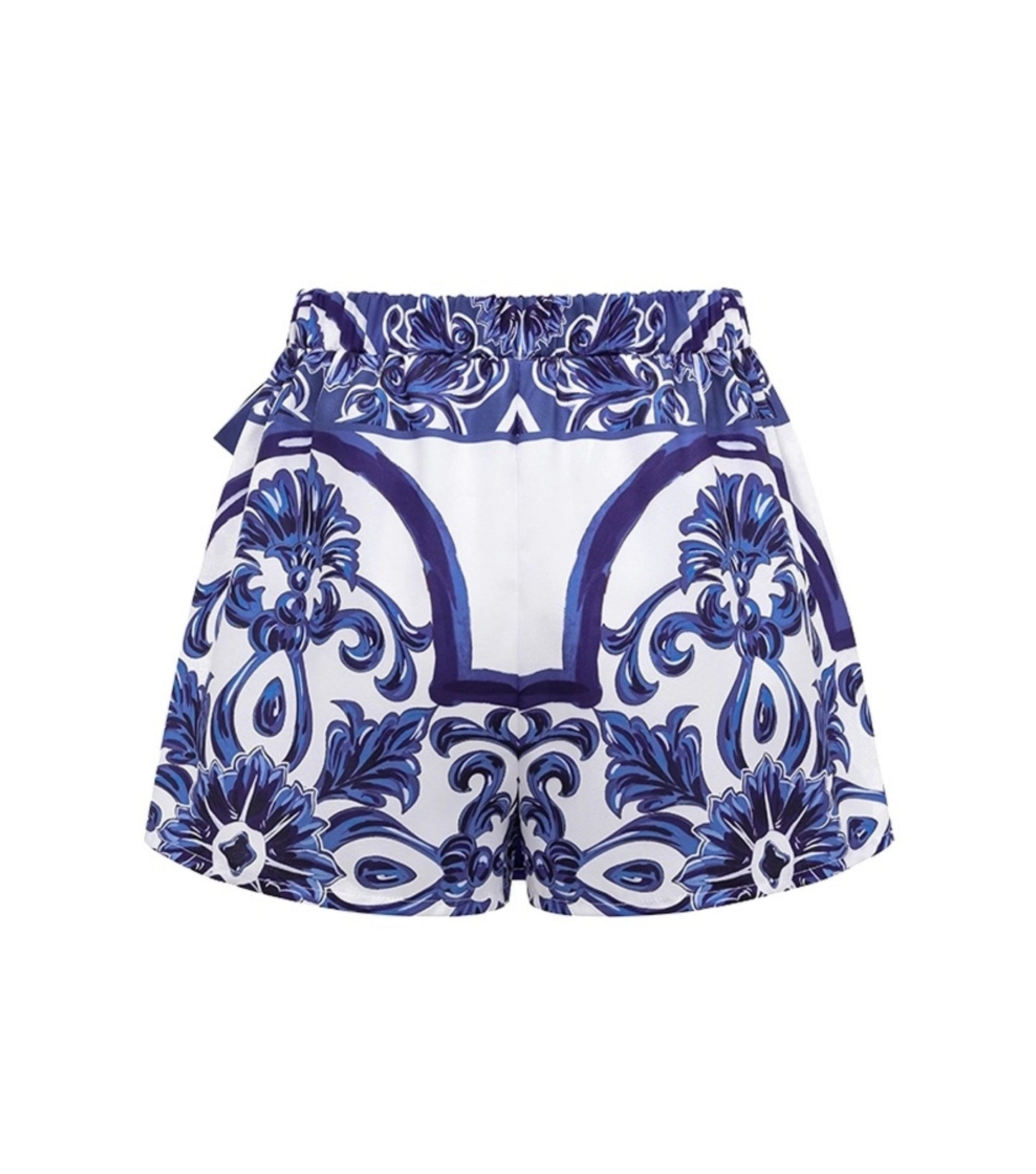 Blue Majolica Print One-Piece Swimsuit & Skirt Set – Adjustable Straps, Classic Vintage Beach Style