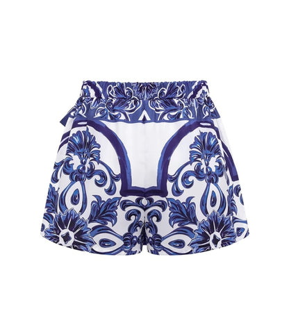 Blue Majolica Print One-Piece Swimsuit & Skirt Set – Adjustable Straps, Classic Vintage Beach Style