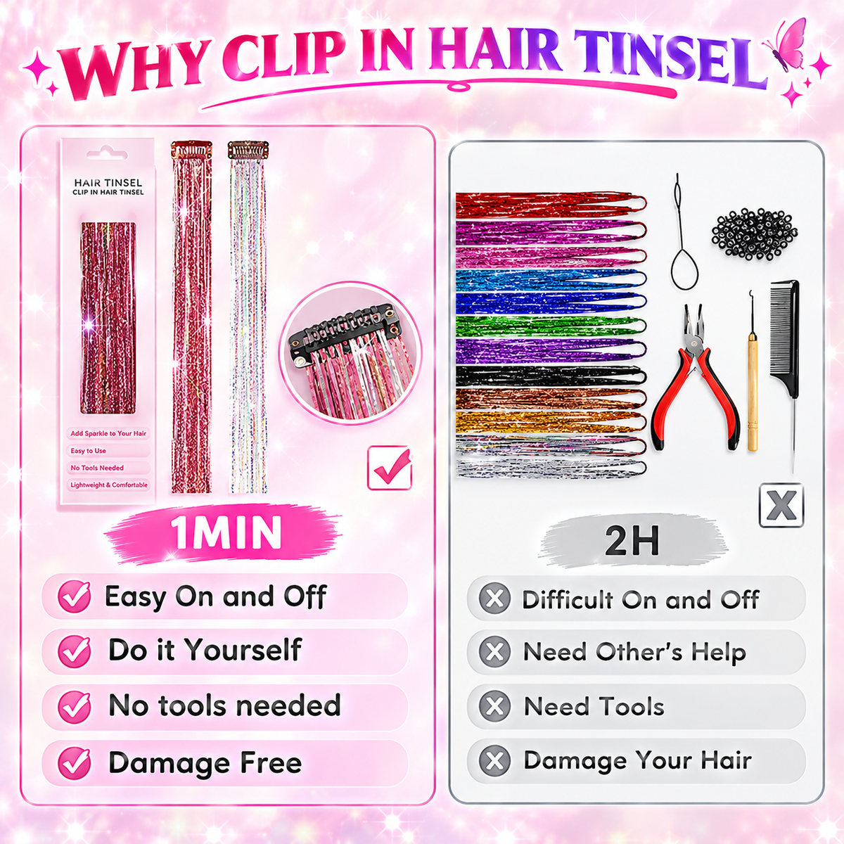 Buy 1 Get 1 Free 🔥 Fairy Hair Metal Wire Set|6-Piece Clip-On Rainbow Hair Accessories
