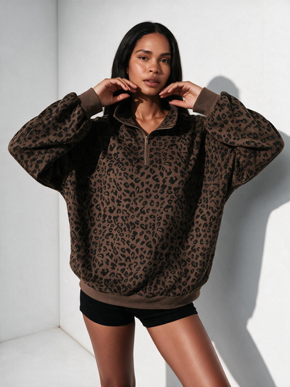 The Marlowe Leopard Half-Zip Pullover