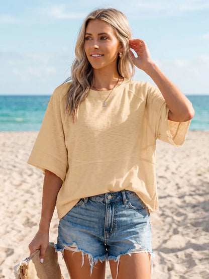 Women's Summer Casual T-Shirts Loose Fit Crewneck 3/4 Sleeve Tops