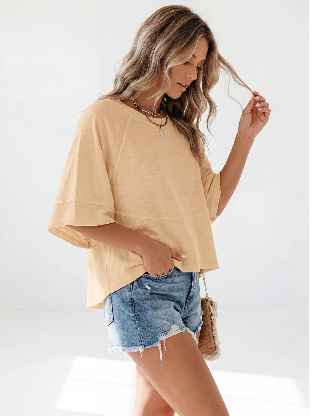 Women's Summer Casual T-Shirts Loose Fit Crewneck 3/4 Sleeve Tops