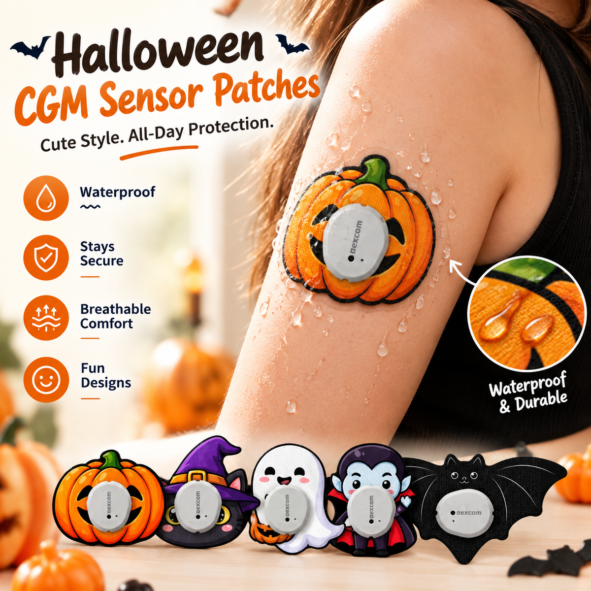 Halloween CGM Sensor Adhesive Patches – Waterproof & Cute Sensor Overlays