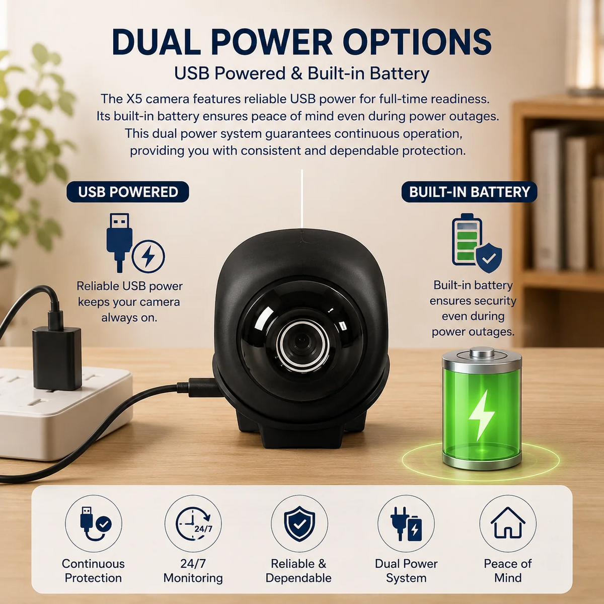 X5 Wireless Home Security Camera - 1080P HD Wi-Fi Dual-Use Monitor