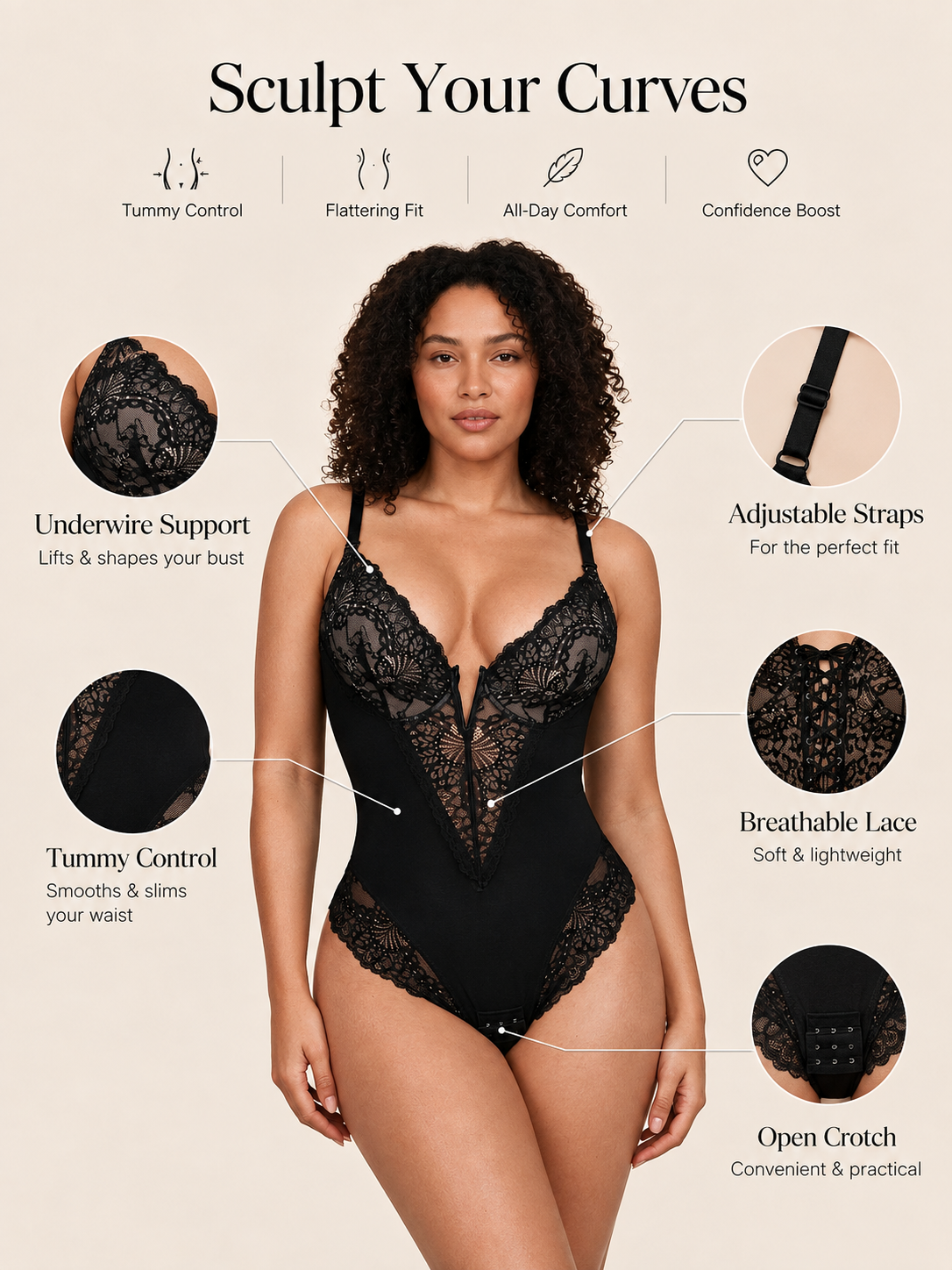 The Forma Deep-V Lace Sculpt Bodysuit