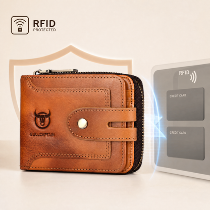 Men’s Slim RFID Leather Zipper Wallet – Business Essential